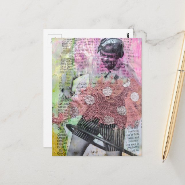 Retro Hoop Dance Mixed Media Collage Vykort (Fram/Back In Situ)