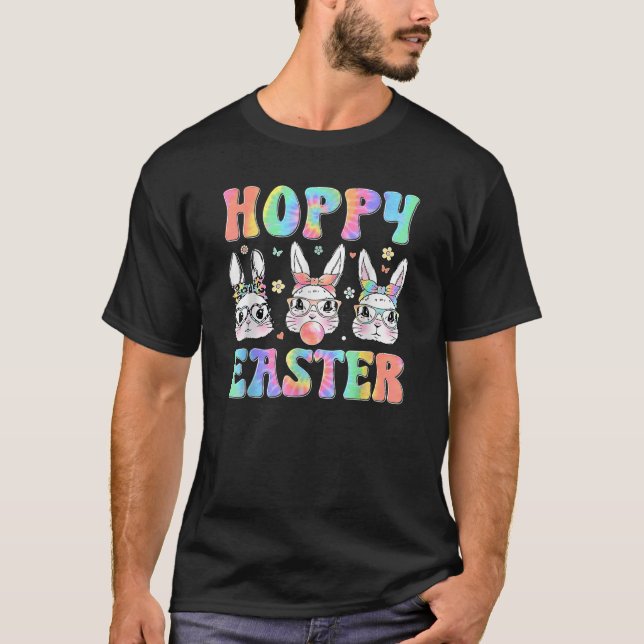 Retro Hoppy Easter Bunny Face Tie Dye Boys Print T T Shirt (Framsida)