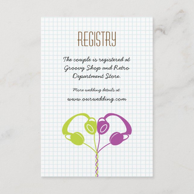Retro-hörlurar Heart Music Bröllop Lila Lime Tilläggskort (Framsida)