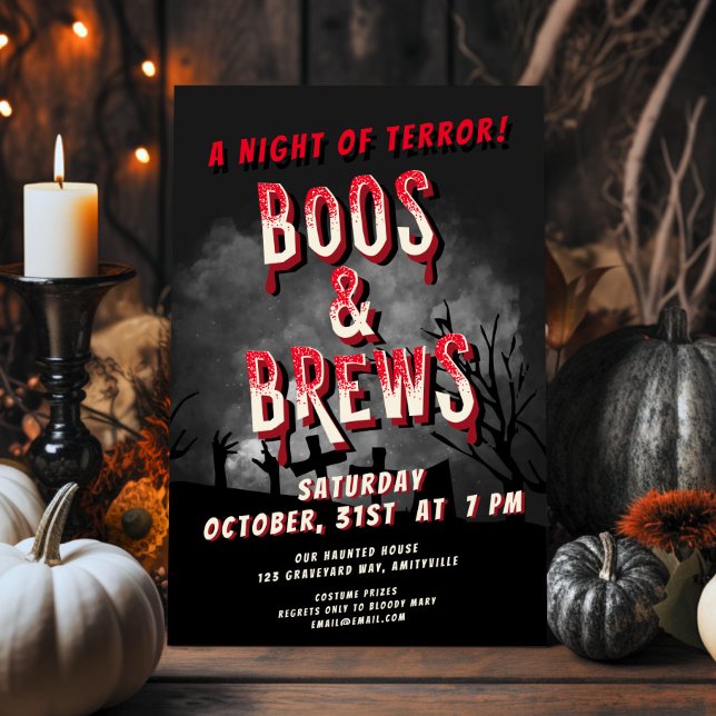 Retro Horror Movie Boos & Brews Halloween fest Julkort (Skapare uppladdad)