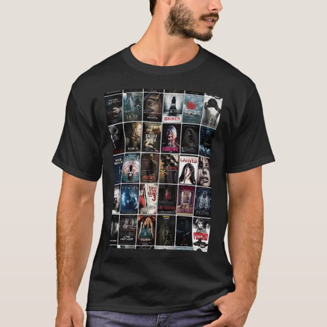 Retro Horror Movie Poster Wall Collage T Shirt (Framsida)