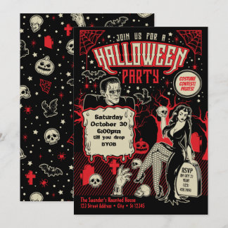 Retro Horror Pin Up Halloween Costume Party Invita Inbjudningar
