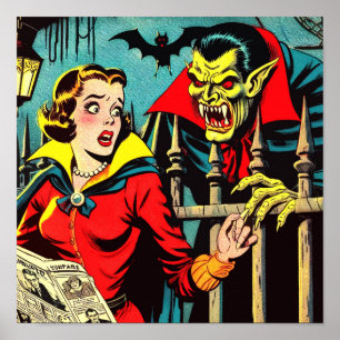 Retro Horror Vampire Tecknads Poster