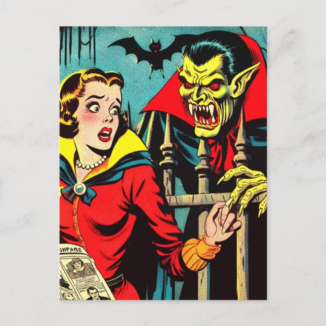Retro Horror Vampire Tecknads Vykort (Framsida)