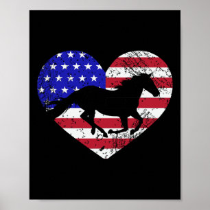 Retro Horse American Flagga Heart 4:e juli USA Pa Poster