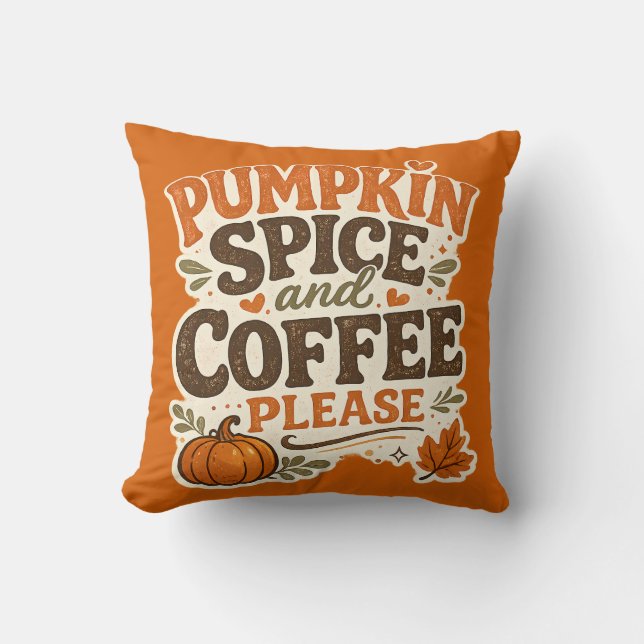 Retro höst pumpa krydda och kaffe tack kudde (Framsida)