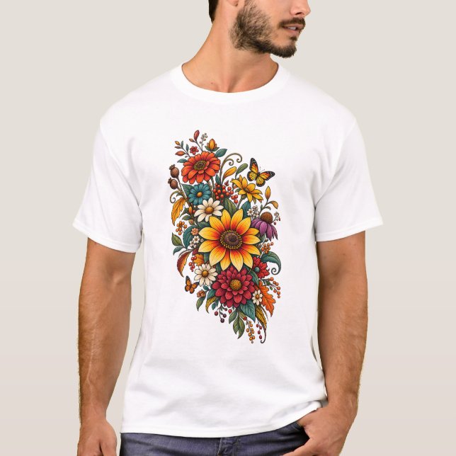 Retro höstvildblommor t shirt (Framsida)