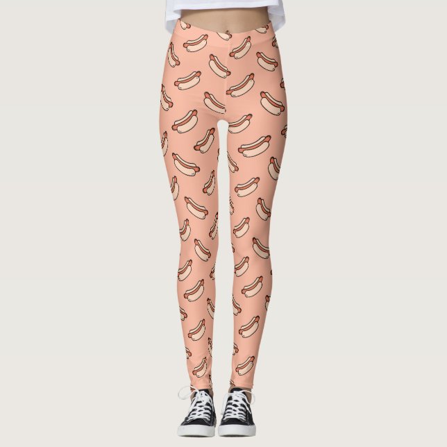 Retro Hot Dog Sömlöst Mönster Leggings (Framsida)