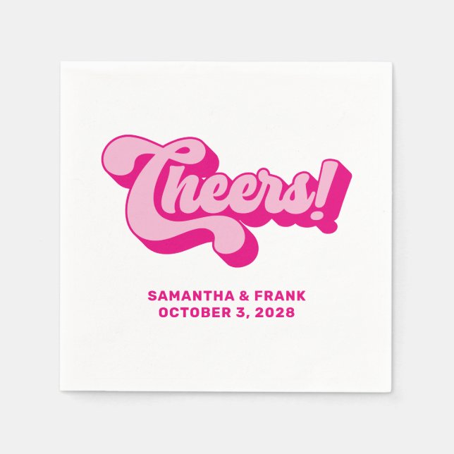 Retro Hot Pink Cheers Typografi Bröllop Pappersservett (Framsidan)