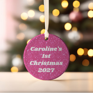 Retro Hot Pink Glitter Gnistrande y2k Personlig Julgransprydnad Keramik