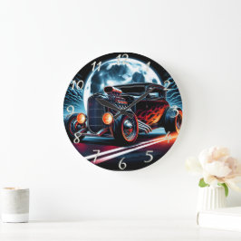 Retro hot rod-marschering under ett sjudande månbe stor klocka