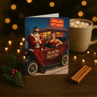 Retro Hot Rod Tomte & fru Claus Julkort Helgkort