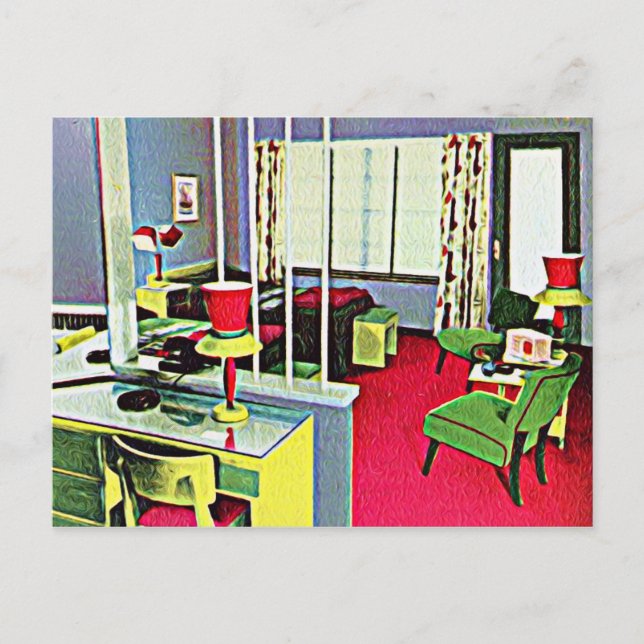 Retro Hotel Room Vykort (Framsida)