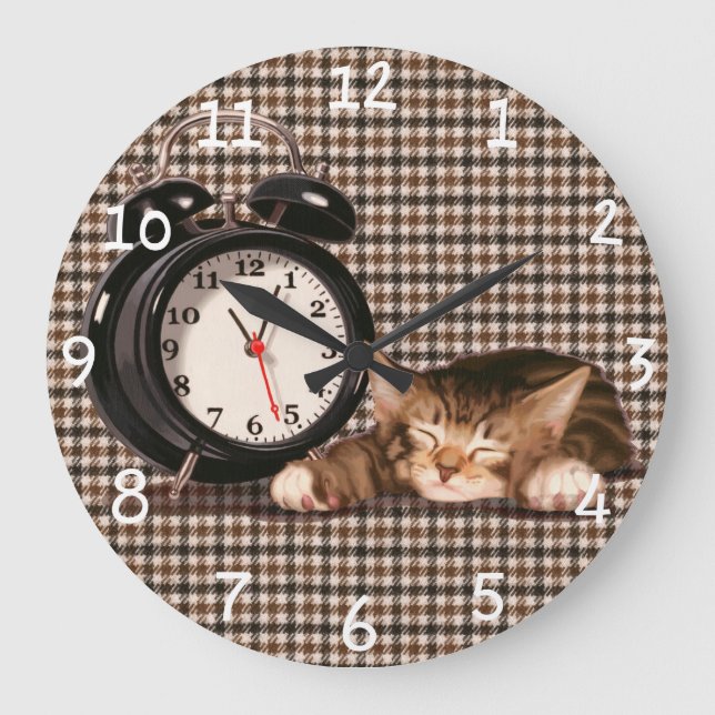 Retro houndstooth kitten stor klocka (Framsida)
