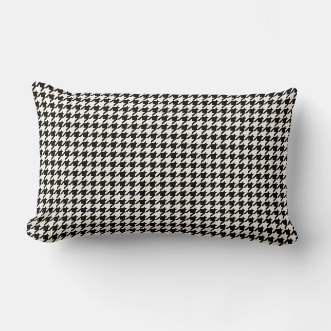 Retro Houndstooth mönstersvart och kräm Lumbarkudde (Framsida)