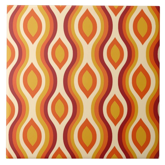 Retro Hourglass Ogee i orange, Gult och rött Kakelplatta (Framsidan)