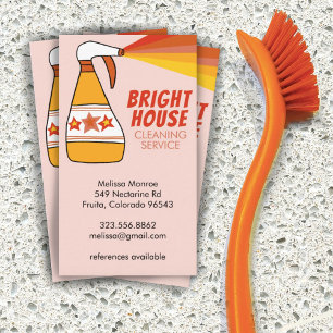 Retro House Städning Service Spray Flaska färgstar Visitkort