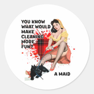 Retro Housefru Humor Pin-up with Scottie Art Runt Klistermärke