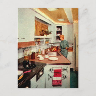 Retro Housefru i köket Vykort