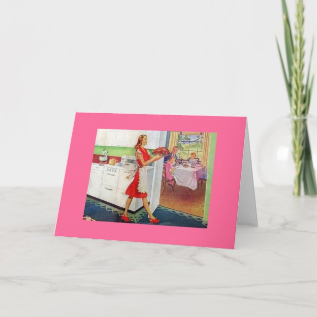 Retro Housefru på Thanksgiving Helgkort (Framsida)