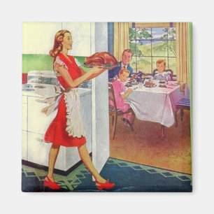Retro Housefru på Thanksgiving Magnet
