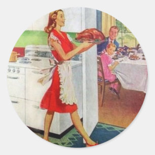 Retro Housefru på Thanksgiving Runt Klistermärke