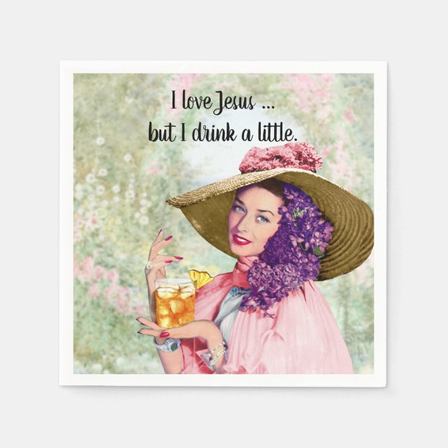 Retro Housefru Sol Hat Cocktail Flowers Pappersservett (Framsidan)