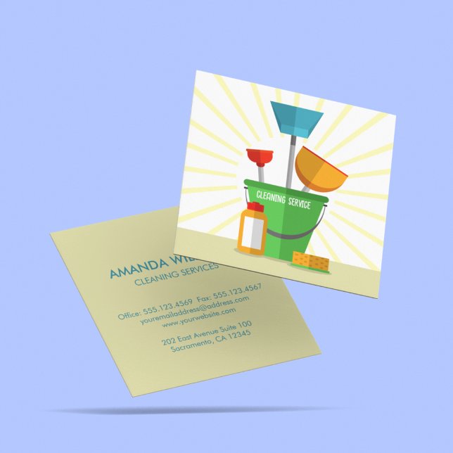 Retro Housekeeper Service Städning Kommersiella up Fyrkantigt Visitkort (Skapare uppladdad)