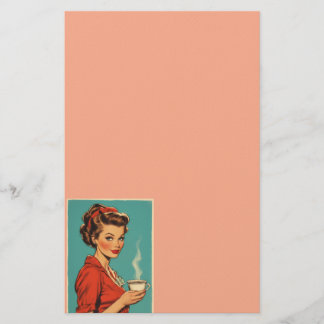 Retro housewife coffee pink stationery brevpapper
