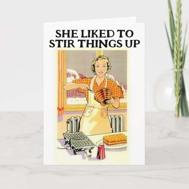 RETRO HOUSEWIFE FUNNY BIRTHDAY GREETING CARDS KORT (Framsida)