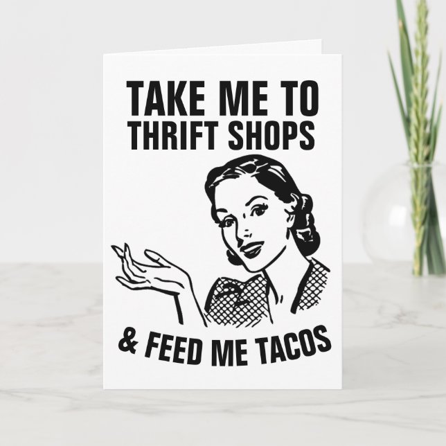 RETRO HOUSEWIFE THRIFT SHOPS & TACOS FUNNY Cards Kort (Framsida)