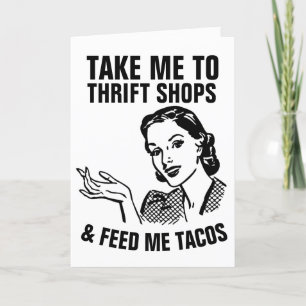 RETRO HOUSEWIFE THRIFT SHOPS & TACOS FUNNY Cards Kort
