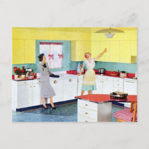 Retro Housewives in Kitchen Vykort
