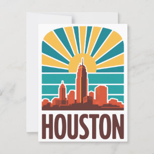 Retro Houston Skyline Sunset Graphic Vykort