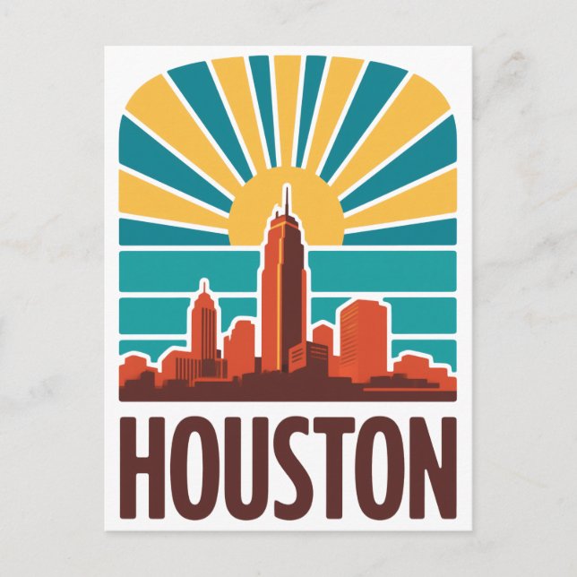 Retro Houston Skyline Sunset Graphic Vykort (Framsida)