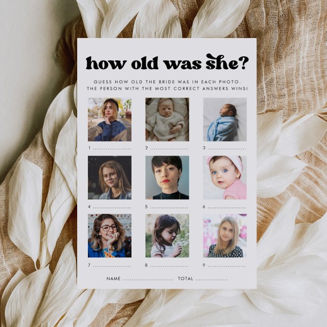Retro How Old Was She Bridal Shower Game Card Inbjudningar (Skapare uppladdad)