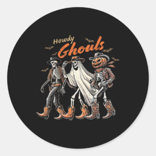 Retro Howdy Ghouls Skeleton Cowboy Western Rodeo H Runt Klistermärke