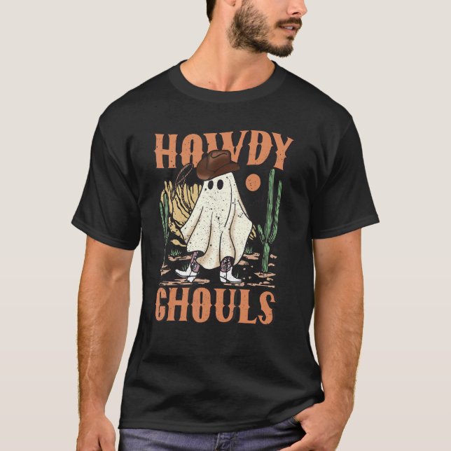 Retro Howdy Ghouls Westerna Halloween Ghost Spooky T Shirt (Framsida)
