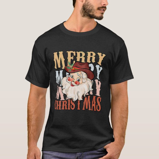 Retro Howdy Santa Cowboy Cowgirl Westernare Howdy  T Shirt (Framsida)