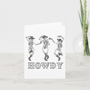 Retro Howdy Skeleton Cowgirl Dancing CowboyBoots Kort