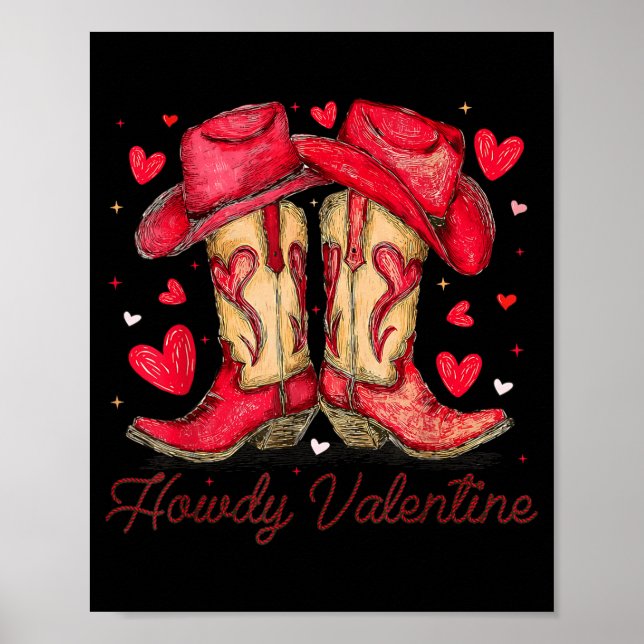 Retro Howdy Valentine Cowboy Boots Western Valenti Poster (Framsidan)