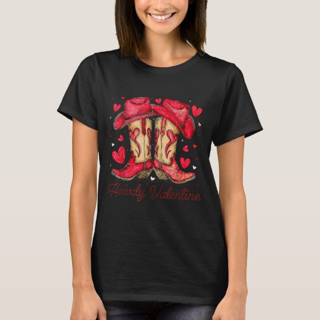 Retro Howdy Valentine Cowboy Boots Western Valenti T Shirt (Framsida)