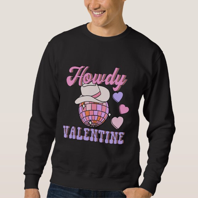 Retro Howdy Valentine Heart Disco Groovy Western C Lång Ärmad Tröja (Framsida)