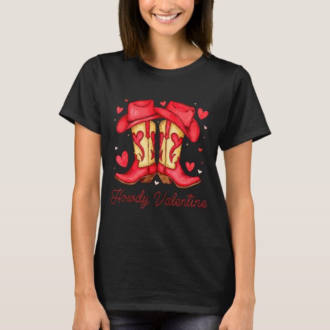 Retro Howdy Valentine Western Valentines Day Cowbo T Shirt (Framsida)
