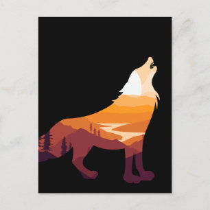 Retro Howling Varg liggande Wilderness Sunset Vykort