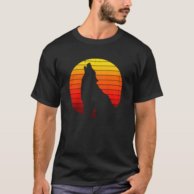 Retro Howling Varg Vintage Solnedgång T Shirt (Framsida)