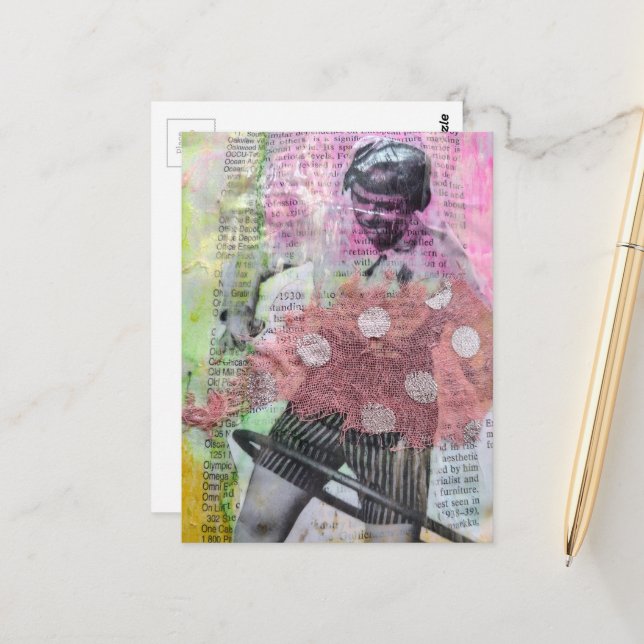 Retro Hula Dance Mixed Media Collage Vykort (Fram/Back In Situ)