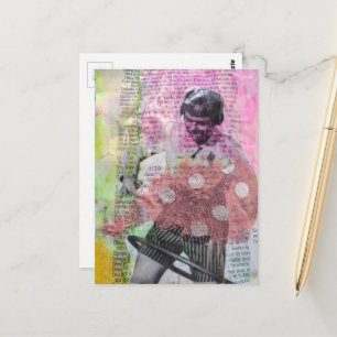 Retro Hula Hoop-dans Mixed Media Collage Vykort