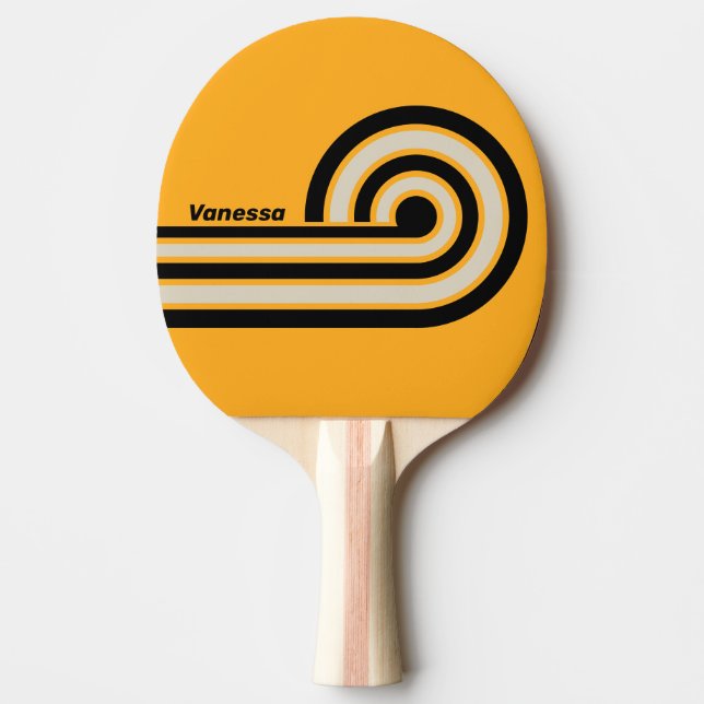 Retro Humla Buzz Lockiga Ränder med Namn Pingisracket (Framsidan)