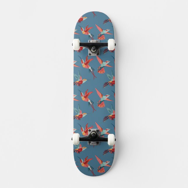 Retro Hummingbirdmönster Skateboard Bräda 20 Cm (Framsida)